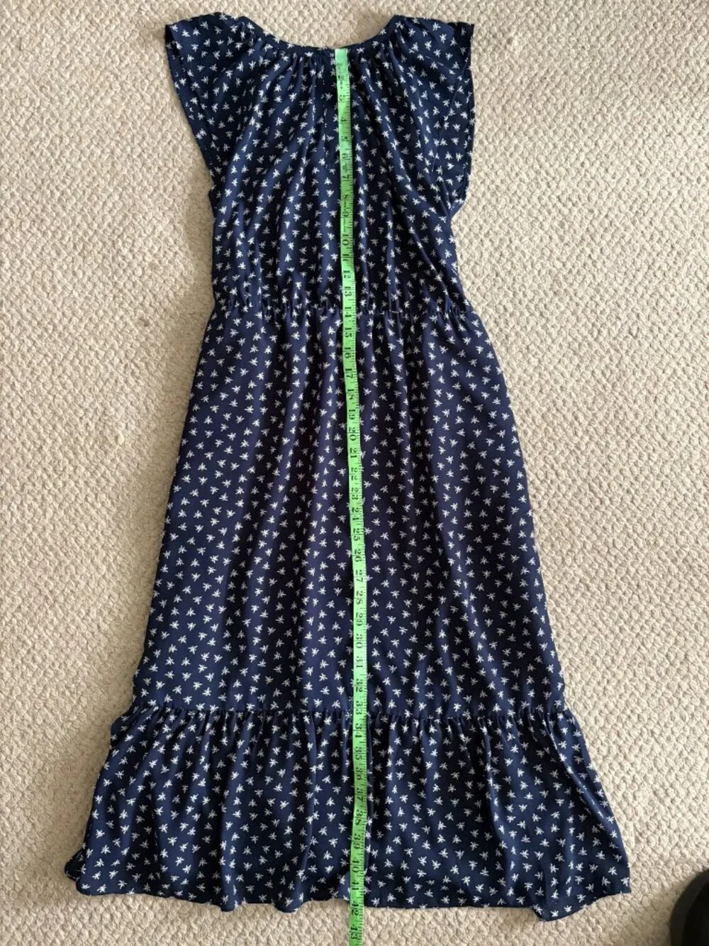 J.Crew Mercantile Navy & White Dragonfly Cap Sleeve Dress with Ruffled Bottom XS